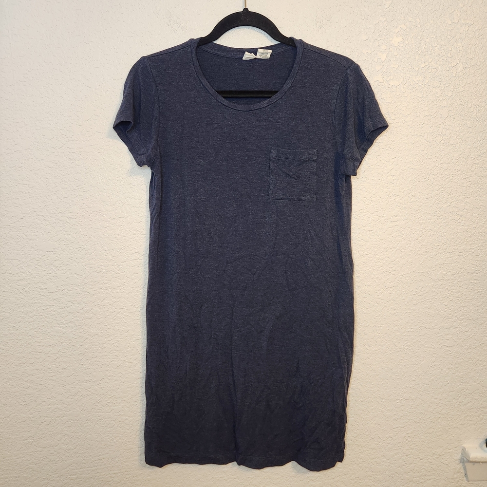 Artisan Ny Dress Womens M Round Neck Short Sleeve Midi Blue Shirt Dress